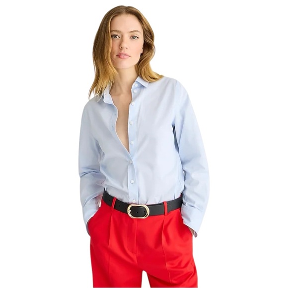J. Crew Tops - J Crew Blue Wren Slim Shirt Stretch Cotton Poplin Button Up Collar Women Size 6
